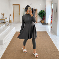 Ensemble Burkini Modeste Personnalisé 3 Pièces pour Femmes Musulmanes avec Turban, Robe Fluide à Col Montant Zippée et Leggings, Maillot de Bain Séchage Rapide