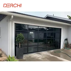 Modern security automatic upward sliding aluminum sectional mirror black glass garage door