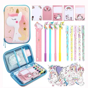 Schönes Schreibwaren-Set Karikatur Kawaii Schulbedarf bunte Stifte Aufkleber Notizen Aufkleber Einhornstift Tasche Linee Schreibwaren-Set