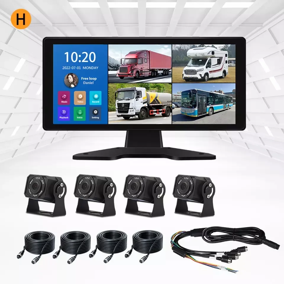Layar Monitor Parkir 10.36 Inci 4K Sentuh Empat Kamera Dash Cam Membalikkan Video dengan Fungsi Transmisi MP5 FM