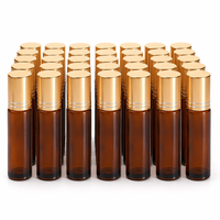 Vente en gros de flacons à bille en verre ambré de 10 ml avec bouchon doré, anti-fuite, bille en acier inoxydable, flacon à bille pour huile essentielle et parfum
