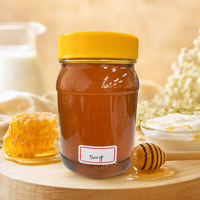 Pot en verre rond de 500 g de miel naturel avec couvercle jaune, miel doré pur pour le thé, le petit-déjeuner, la pâtisserie et la restauration