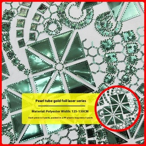 Lưới Laser Thêu Vải Vàng Trong Suốt Sequin Thêu Ren Vải Với Bead Ống Cho Hàng May Mặc - Product Image 2