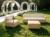 Canapé de mariage moderne en bois massif, mobilier de location pour événements extérieurs, banc 3 places pour décoration de toile de fond de réception de mariage