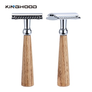 Hoja de doble cara de acero inoxidable Mango de bambú Hoja de seguridad manual Maquinilla de afeitar - Product Image 1