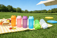 Bouteille de shaker portable en plastique sans BPA de 400 ml avec logo personnalisé pour la gym et le sport, anti-fuite, pour protéines