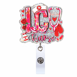 Bobines d'insigne d'infirmière avec clip d'identification rétractable à paillettes acryliques Cadeaux de Noël pour infirmières médecins étudiants personnel hospitalier - Product Image 5