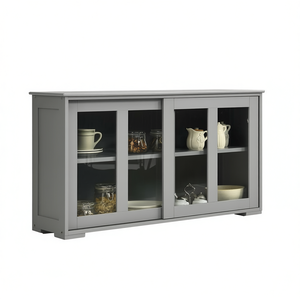 Gray <b>Kitchen</b> Storage Cabinet With Sliding Glass Doors Modern <b>Sideboard</b> Buffet Cupboard - Product Image 1