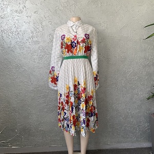EN STOCK Vestidos de mujer africanos de spandex y gasa de manga larga con cinturón, cintura natural, corte en A, transpirables, estampados florales - Product Image 3
