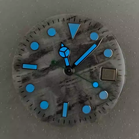 Cadran GMT lumineux bleu-vert à texture météorite de 28.5mm personnalisé, adapté à la montre NH34, en cuivre/laiton,