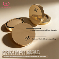 Étui compact rond vide pour coussinets, vente en gros, couvercle transparent en ABS, finition brillante dorée, logo personnalisé OEM