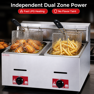 Commercial Countertop Double Tank Double <b>Basket</b> Gas Fryer LPG 6L+6L for Fried Chicken French Fries Snack Shop - Product Image 3