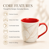 Tasse à café en céramique de luxe personnalisée avec motif marbre et feuille d'or, intérieur rouge, pour bureau, maison, cadeau