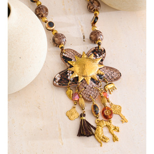 JINYOU 1892 kalung liontin matahari berlapis emas baja tahan karat bintang pola ular kalung panjang rantai manik-manik logam buatan tangan - Product Image 2