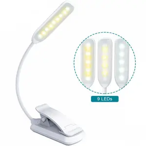 Stepless Adjustable 9 LED book Reading Light USB Rechargeable Flexible LED Mini Clip On Book Light for Bed Kids