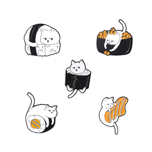 japan styles cute sushi sashimi cat enamel pins custom cartoon