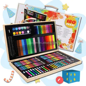 极光供应商180PCS专业木盒绘画儿童绘画艺术着色套装儿童木盒