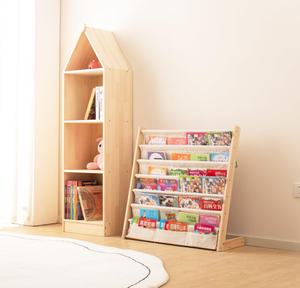 Scaffale per bambini in legno a forma di casa, - Product Image 4