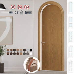 Porte interne americane in legno insonorizzato Design moderno <span class=keywords><strong>2</strong></span> pannello rotondo superiore porta interna arcuata noce porte interne nucleo solido - Product Image 6