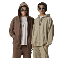 Sweat à capuche zippé double épaisseur 400g en molleton pour homme, 100% coton, motif uni, coupe longue et ample, anti-plis, numérique