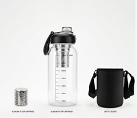 Bouteille filtrante à eau alcaline en verre portable de 1000 ml avec sangle de transport, grande capacité, idéale pour les voyages, la salle de sport, l'extérieur et les camping-cars
