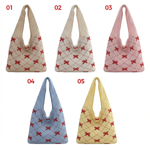 Bolso Tote <span class=keywords><strong>de</strong></span> Punto con Lazo y Diseño Argyle, con Logotipo Personalizado, Bolso <span class=keywords><strong>de</strong></span> Mano Resistente <span class=keywords><strong>de</strong></span> Ganchillo <span class=keywords><strong>para</strong></span> Mujer, <span class=keywords><strong>para</strong></span> Viajes Diarios - Product Image 6