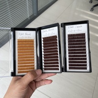Extensions de Cils Éventail Fait Main Marron Foncé, Courbure C/D, Mélange 8-15mm, Haute Qualité, Colorés, Individuels Ombrés