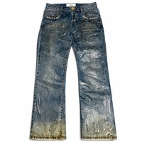 Jeans amples personnalisés pour hommes, style urbain, en denim mi-lourd, effet métallisé argenté, enduit de cire, tie-dye, vintage, déchiré, OEM