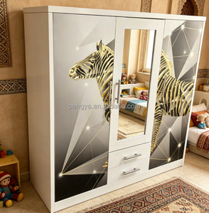 Armoire Moderne Autoportante Anti-Poussière pour Enfants avec Portes Coulissantes Décoratives, Meuble de Rangement en Acier pour Balcon, Chambre, <span class=keywords><strong>Vêtements</strong></span> <span class=keywords><strong>et</strong></span> Jouets - Product Image 2