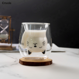 Caneca de café criativa em forma de gato, copo de vidro borossilicato de parede com dupla camada, novo design, 250ml sem alça - Product Image 2