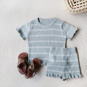 2022 summer baby clothing sets striped knitted sweaters kids ruffle 2pcs outfits