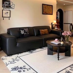 SUKE El estilo italiano es casi fila <span class=keywords><strong>Big</strong></span> Black Cowhide Art Bean Curd Block Sofá negro Doble - Product Image 1