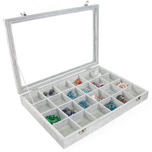 10 disegni Grigio Fodera In Velluto Unico Anelli Dei Monili Orecchini di Pendente Della Collana Del Braccialetto Incrociate Scatola Con Coperchio In Vetro - Product Image 4