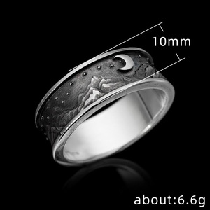 Anello Vintage con Cielo Stellato e Montagna, Design Paesaggistico Creativo, Regolabile, Unisex - Product Image 5