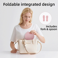 Assiette, fourchette et cuillère pliables en silicone pour bébé, motif de dessin animé mignon, sans BPA, personnalisable, ensemble de voyage, qualité alimentaire, facile à nettoyer