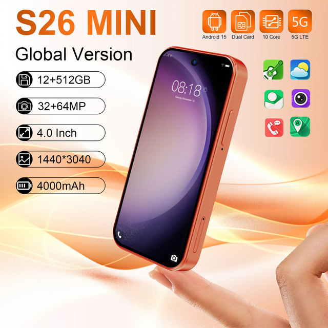 2026 New S26 Ultra Mini 5G Android Smartphone 12+512GB 4.0" 64MP 4000mAh Deca-Core Unlocked LTE