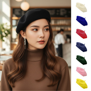 French Wool Beret For Women Winter Solid Color English Style Breathable Hat - Product Image 1
