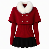 Pull en tricot style cape à deux pièces avec col en fourrure de renard amovible