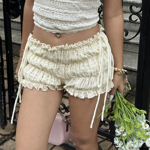 Shorts en maille INS Boho pour femmes, avec nœud, ourlet bouffant uni, à lacets, sexy, pour les vacances d'été - Product Image 5