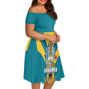 低最小起订量紧身连身裙巴哈马国旗设计师女式性感短袖连衣裙配自有品牌服装裙
