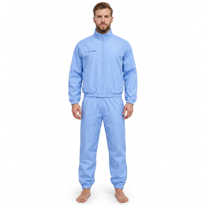 RYBIC SPORTS เสื้อแจ็คเก็ตไนลอนสีฟ้าอ่อนพร้อมซิปและกางเกงวอร์มไนลอน ชุดสองชิ้น ชุดกันลมน้ำหนักเบา ชุดกีฬาฤดูใบไม้ร่วง - Product Image 1