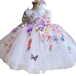 Tulle graceful dress child girl for 0-6 years old baby flower girl birthday dresses pink children party dress for wedding