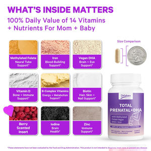 Complément de DHA prénatal, folate méthylé, vitamines prénatales, soutient la santé du sang avec du fer ajouté, soutien du tube neural prénatal - Product Image 5