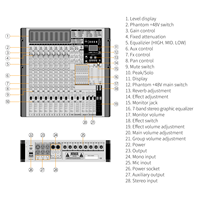 Console de mixage professionnelle TFB-12 à 12 canaux pour l'enregistrement, mixeur audio avec 99 effets DSP, alimentation fantôme 48V, USB/BT