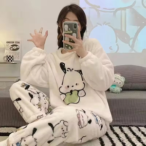 Pijamas <span class=keywords><strong>de</strong></span> Franela para Invierno, Manga Larga, Lindos Dibujos Animados, Gruesos y Cálidos, Bata para Mujer con Cintura Elástica, Diseño <span class=keywords><strong>de</strong></span> <span class=keywords><strong>Hello</strong></span> <span class=keywords><strong>Kitty</strong></span>, Conjunto <span class=keywords><strong>de</strong></span> 2 Piezas - Product Image 5
