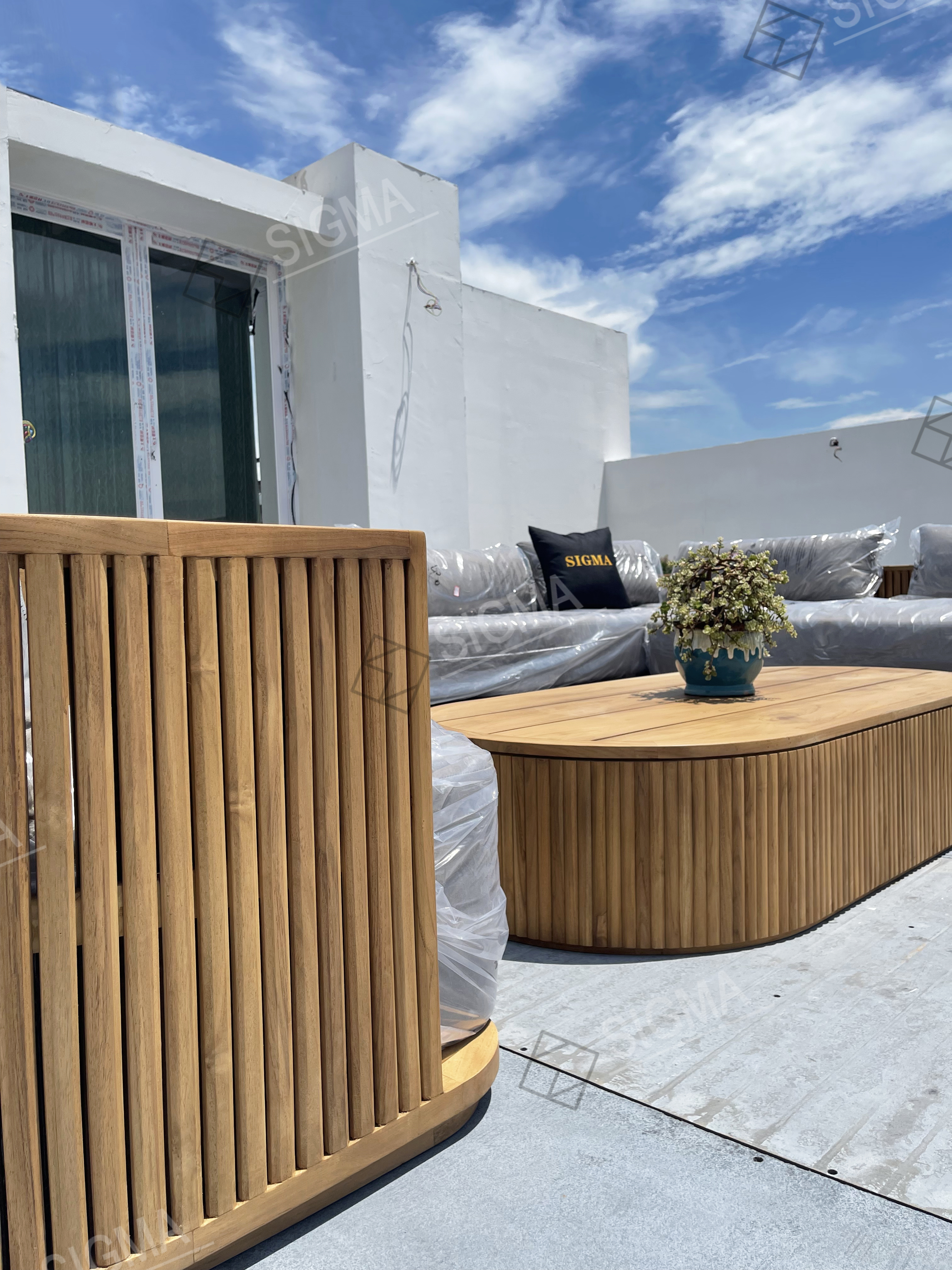 Sigma Outdoor furniture set garden sofa set furniture sectional sofa teak wood lounge chair chaise wood coffee table