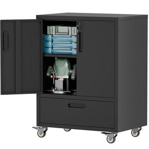 आधुनिक डिजाइन आयरन कैबिनेट 2-डोर मोबाइल स्टोरेज टूल कार्ट 4-व्हील भारी शुल्क वाणिज्यिक सैलून ट्रॉली जिम - Product Image 1