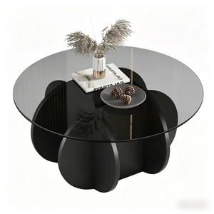 NKAHS Durable Modern Light Luxury Round Glass Coffee <b>Table</b> Wood Frame Creative French Vintage Design Home Living Room Furniture - Product Image 1