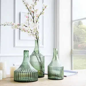 Vaso de vidro hidropônico listrado verde claro, decoração de flores para sala de estar e casa
