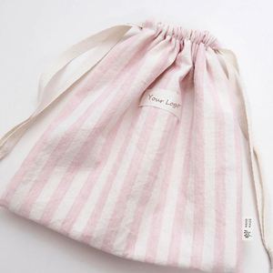 Customizable Stripe Women's Eco-Friendly Canvas <b>Drawstring</b> <b>Pouch</b> Cotton Gift Jewelry Storage Bag with Label - Product Image 2